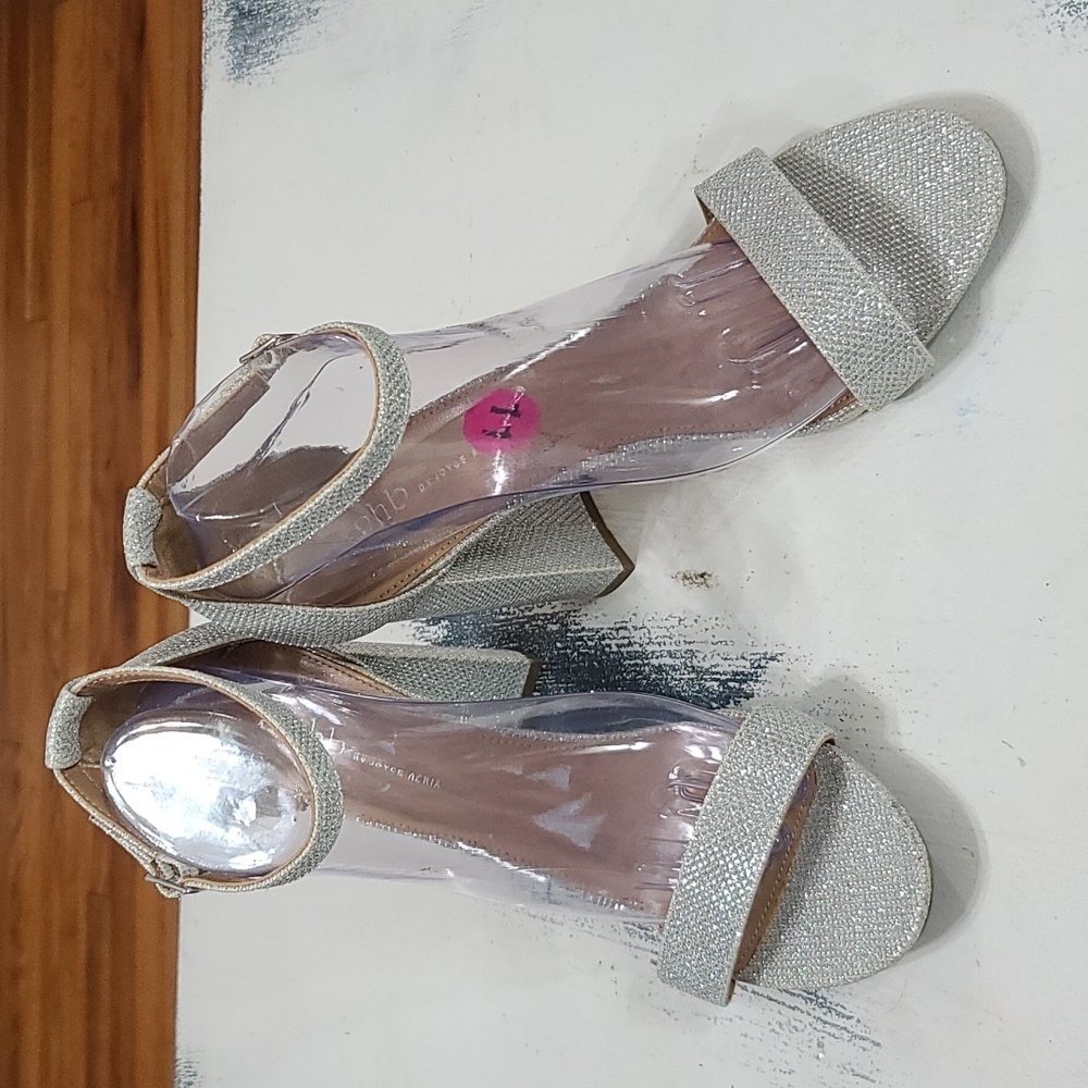 Rohb by Joyce Azria Womens High Heels Glittery Silver Ankle Strap Sz 11.5 NWOT?